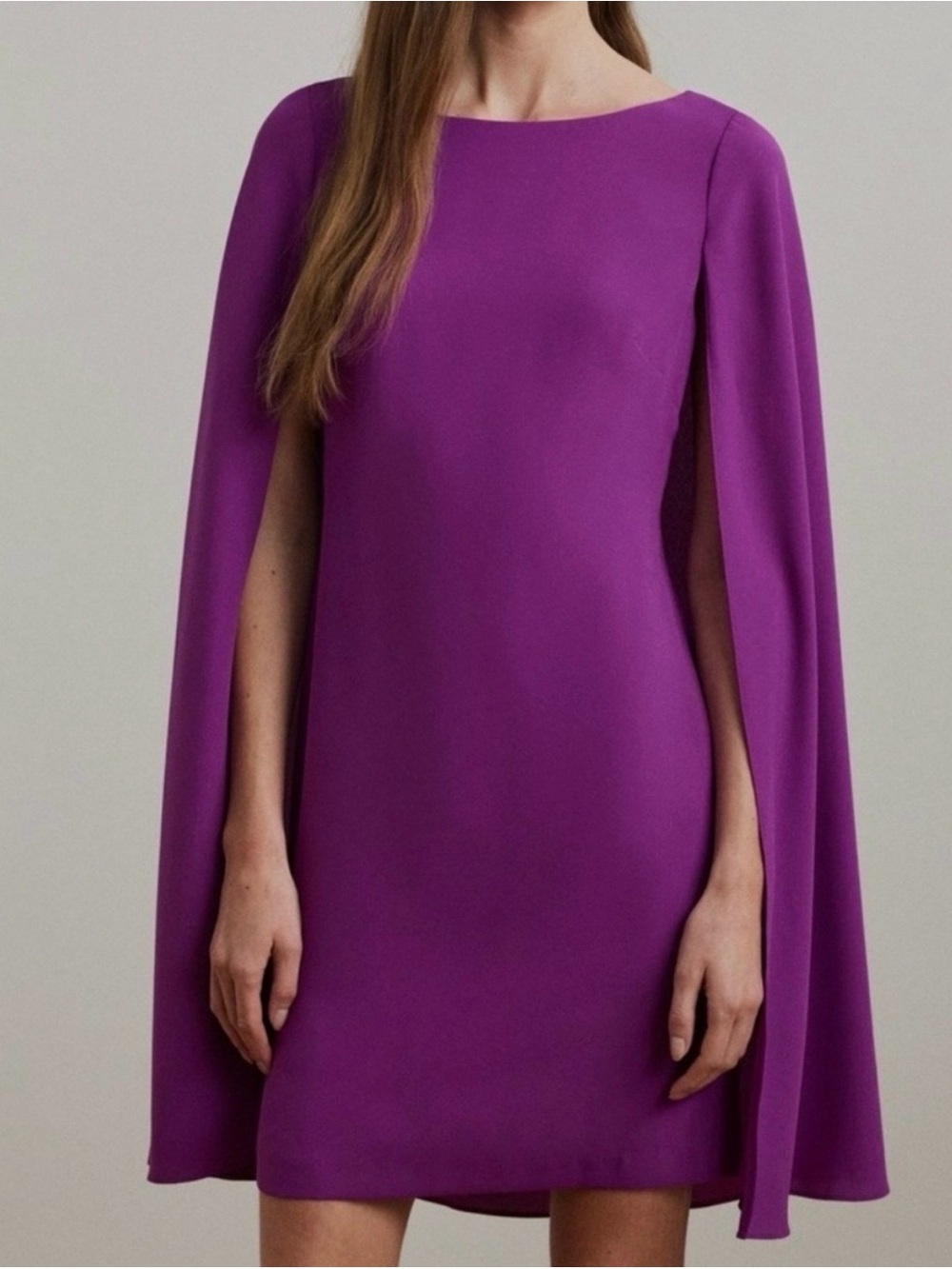 Ralph Lauren Violet Cape-Sleeve Mini Shift Dress Size 8